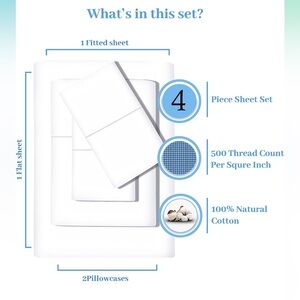 New FEATHER & STITCH Queen/Grand Lit Sheet Set 100% Cotton Fits to 18”mattress